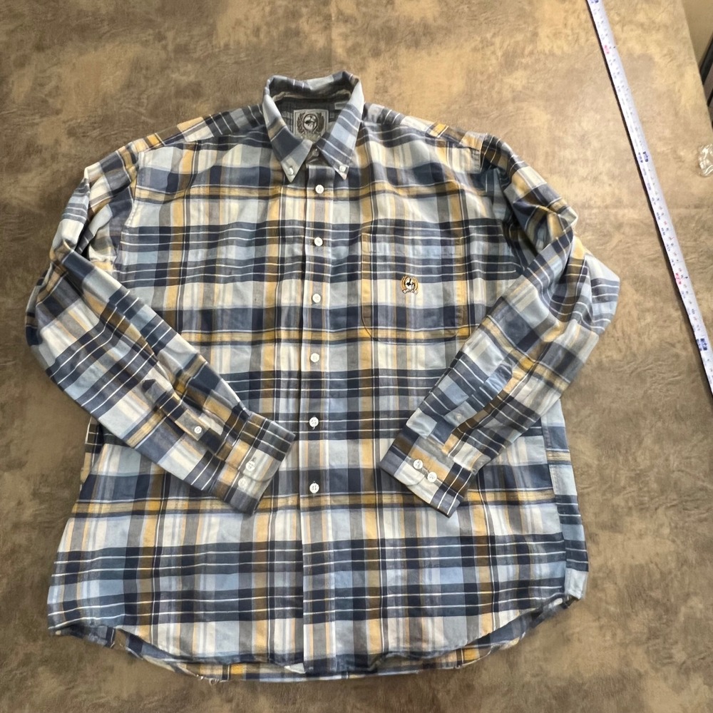 Cinch Button Down Shirt Mens Large Blue Tan Plaid Long Sleeve Miller Style